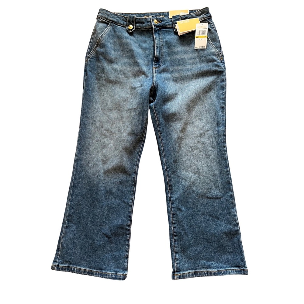 Michael Kors Selma High Rise Crop‎ Flare Jeans Blue Denim Size 14 QF59099E9Z